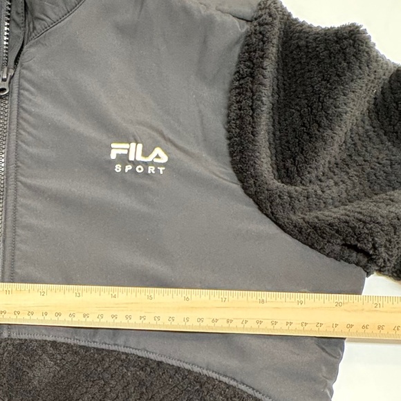 Fila Sport Mixed Media Fleece Jacket Womens Large Black Sherpa Denali Style - Picture 4 of 6